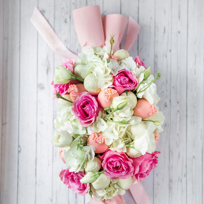 Pink caramel box Roses and Pink Drizzle Chocolate Covered Strawberries Chocolate, Mother's Day Collection