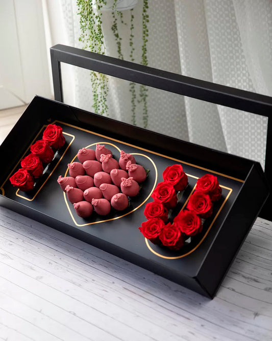 Box of Love strawberries and Roses